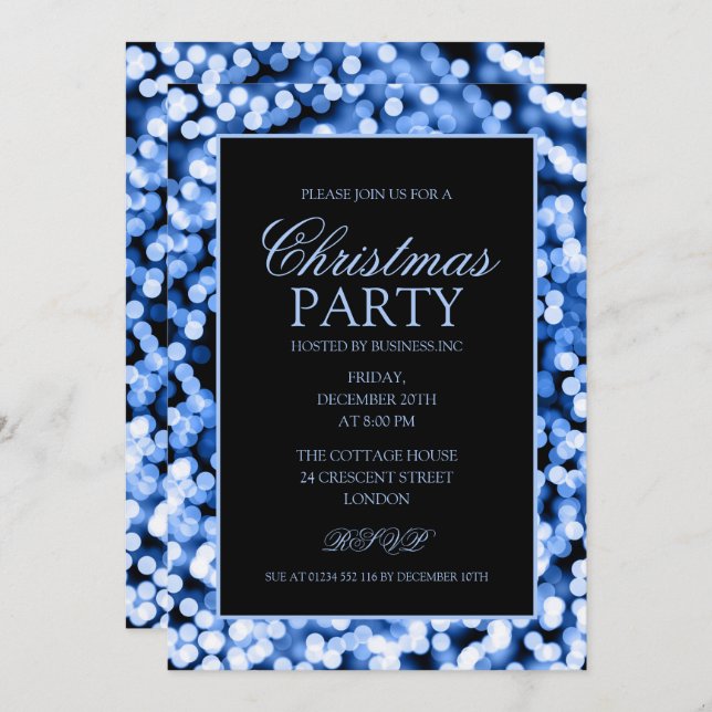 Elegant Blue Christmas String Lights Holiday Party Invitation (Front/Back)