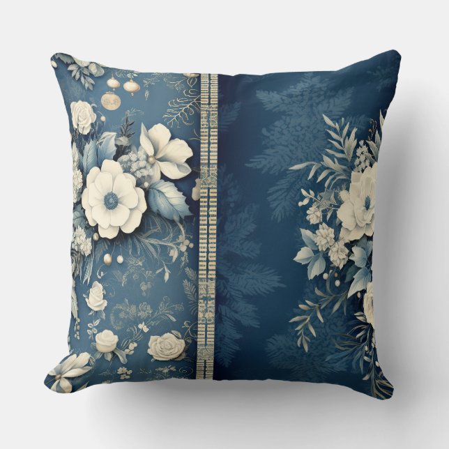 Elegant Blue Christmas Throw Pillow (Front)