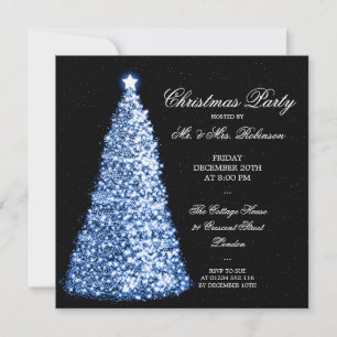 Elegant Blue Christmas Tree Holiday Party Invitation