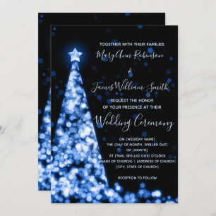 Elegant Blue Christmas Tree Holiday Wedding Invitation