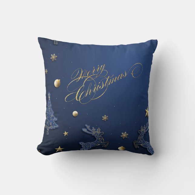 Elegant Blue Christmas Tree,Reindeer  Cushion (Front)
