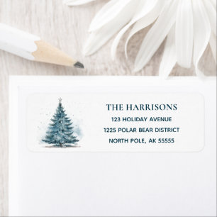 Elegant Blue Christmas Tree Return Address Label