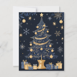 Elegant blue Christmas Tree Snowflakes Gift Card