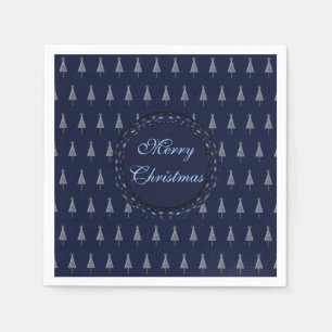 Elegant Blue Christmas Trees and Stars Napkin