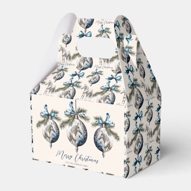 Elegant blue Christmas white horse  Favour Box (Front Side)