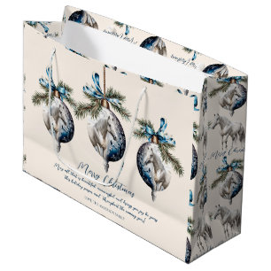 Elegant blue Christmas white horse quote Large Gift Bag