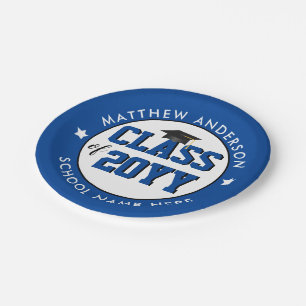 Elegant Blue Class of 2019 2021 Graduation Party Paper Plate