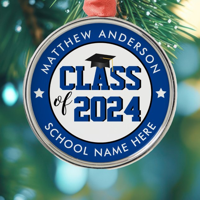 Elegant Blue Class of 2024 Graduate Graduation Metal Ornament (Creator Uploaded)