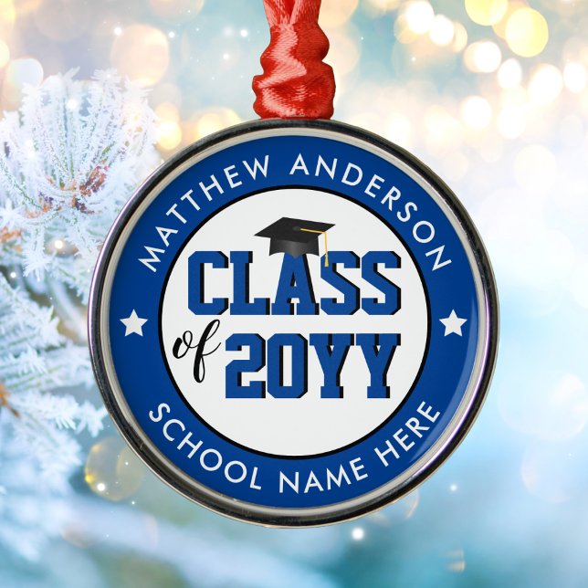 Elegant Blue Class of 2026 Graduate Graduation Metal Ornament (Creator Uploaded)