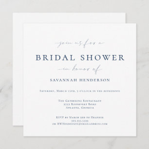 Elegant Blue Classic Bridal Shower Invitation