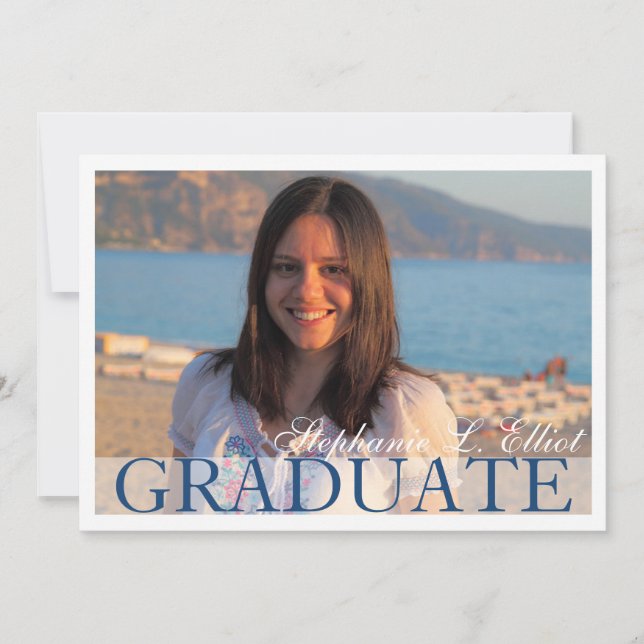 Elegant blue classy graduation portrait invitation (Front)