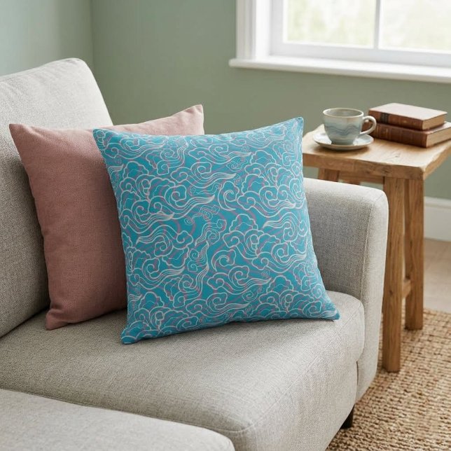 Elegant Blue Cloud Pattern Throw Pillow (Creator Uploaded)