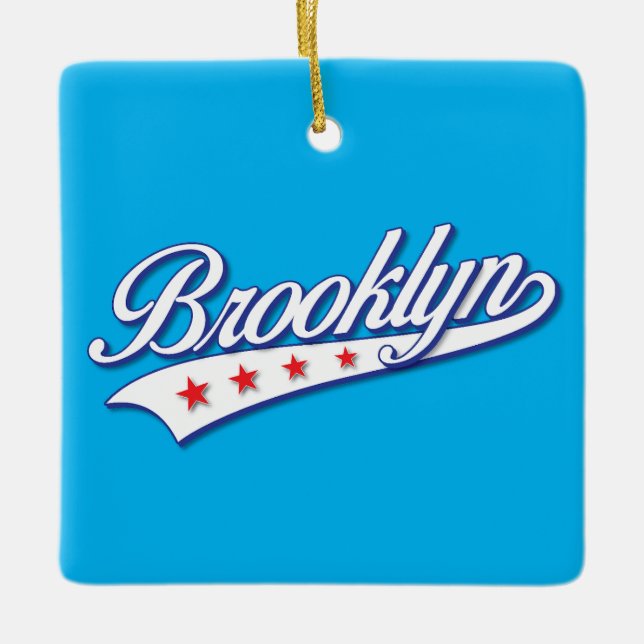 Elegant Blue Colour Brooklyn Swoosh Logo Design Ceramic Ornament (Front)