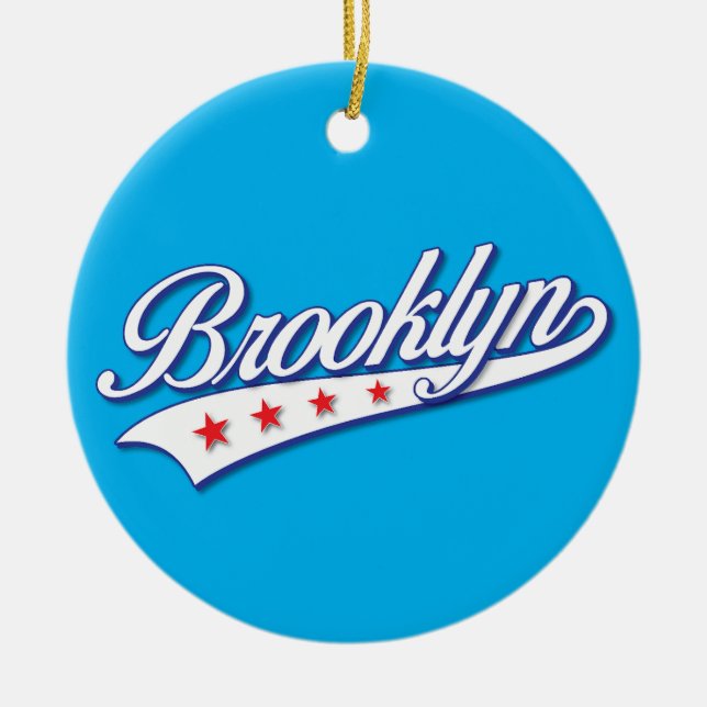 Elegant Blue Colour Brooklyn Swoosh Logo Design Ceramic Ornament (Front)