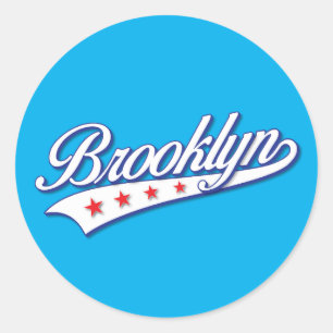 Elegant Blue Colour Brooklyn Swoosh Logo Design Classic Round Sticker