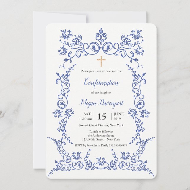 Elegant Blue Confirmation Invitation (Front)