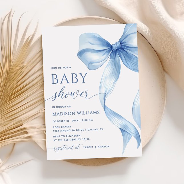 Elegant Blue Coquette Bow Baby Shower  Invitation (Creator Uploaded)