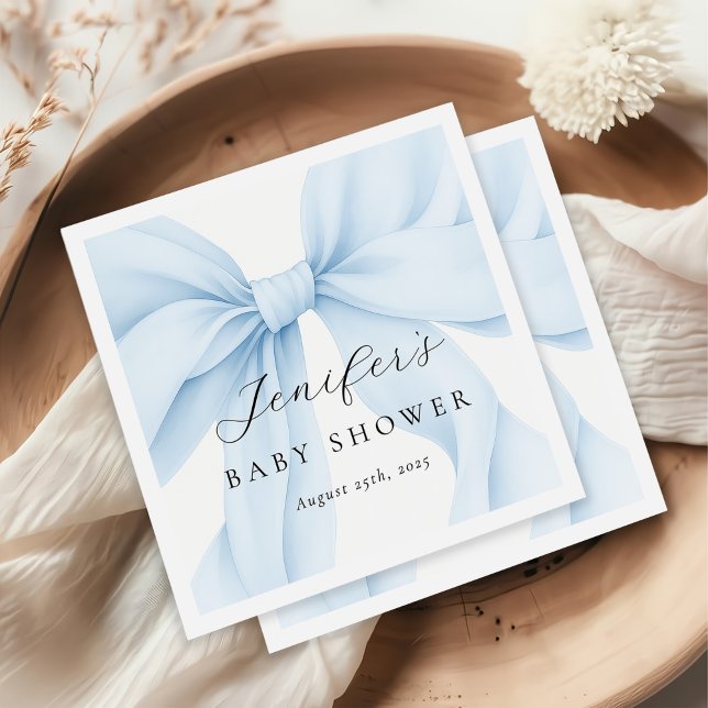 Elegant Blue Coquette Bow Girl Baby Shower Napkin (Creator Uploaded)