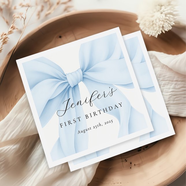 Elegant Blue Coquette Bow Girl Birthday Party Napkin (Creator Uploaded)