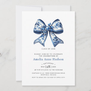 Elegant Blue Coquette Bow Graduation Party Invitation