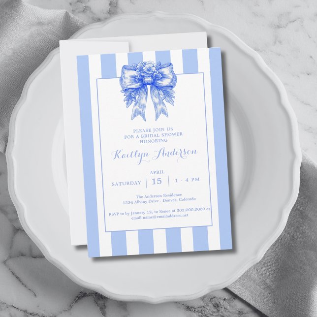 Elegant Blue Coquette Bridal Shower Invitation (Creator Uploaded)