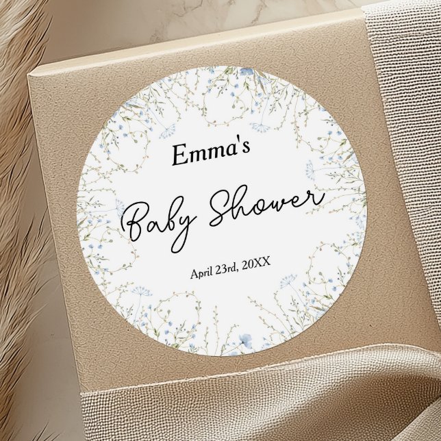 Elegant Blue Cornflower Wildflower Baby Shower Classic Round Sticker (Creator Uploaded)