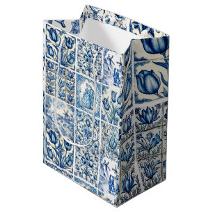 Elegant Blue country floral toile Medium Gift Bag