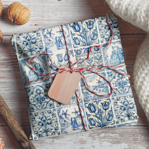 Elegant Blue country floral toile Wrapping Paper Sheet