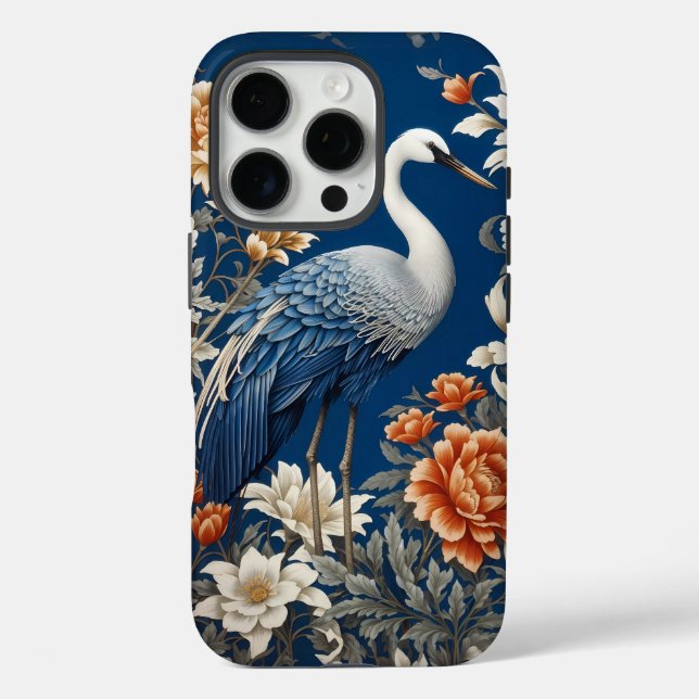 Elegant Blue Crane William Morris Inspired Case-Mate iPhone Case (Back)