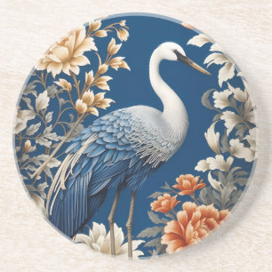 Elegant Blue Crane William Morris Inspired Coaster