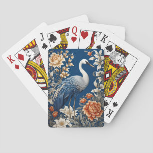 Elegant Blue Crane William Morris Inspired Playing Cards