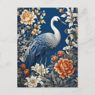 Elegant Blue Crane William Morris Inspired Postcard
