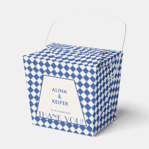 Elegant Blue & Cream Chequered Wedding Favour Box