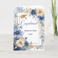 Elegant Blue Cream Floral Personalised Graduation