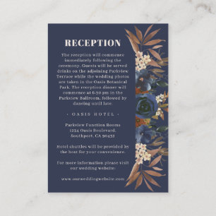 Elegant Blue Cream Floral Reception Directions Enclosure Card