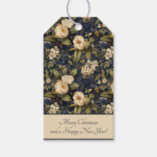 Elegant Blue Cream Green Floral Pattern Gift Tags