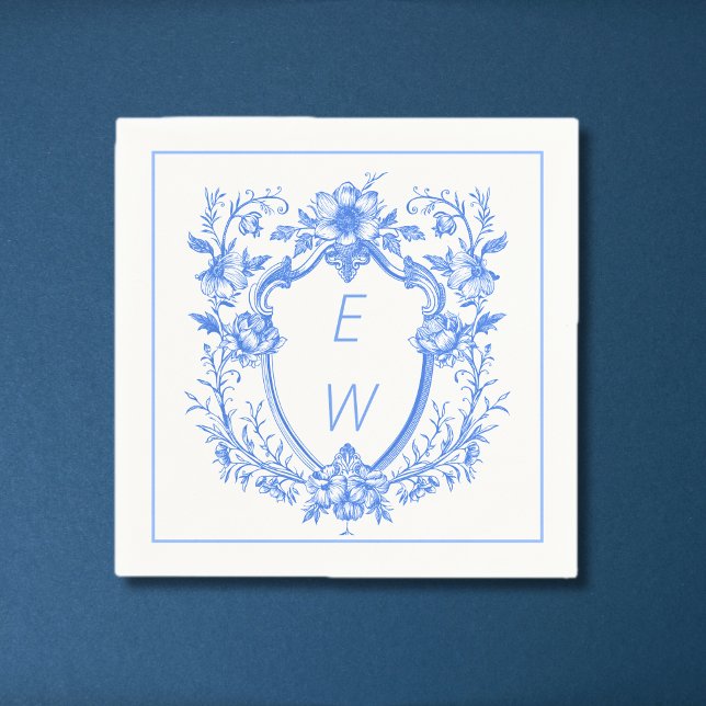 Elegant Blue Crest Monogram Wedding Napkin (Elegant Blue Crest Monogram Wedding Napkins)