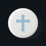 Elegant Blue Cross  3 Cm Round Badge<br><div class="desc">Elegant blue cross design for baby boy Baptisms and Christenings.</div>
