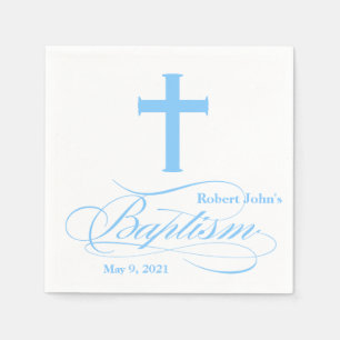 Elegant Blue Cross Baptism Personalised Napkin