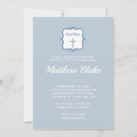 Elegant Blue Cross Boys First Communion Invitation