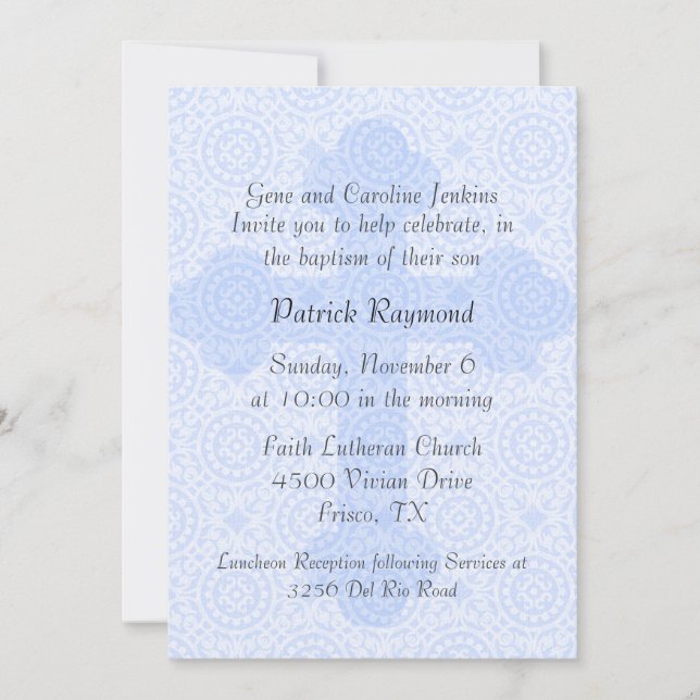 Elegant Blue Cross Custom Baptism Invitation (Front)