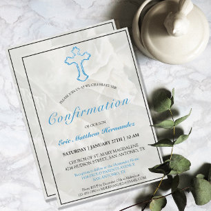 Elegant Blue Cross Marble Boys Confirmation Invitation