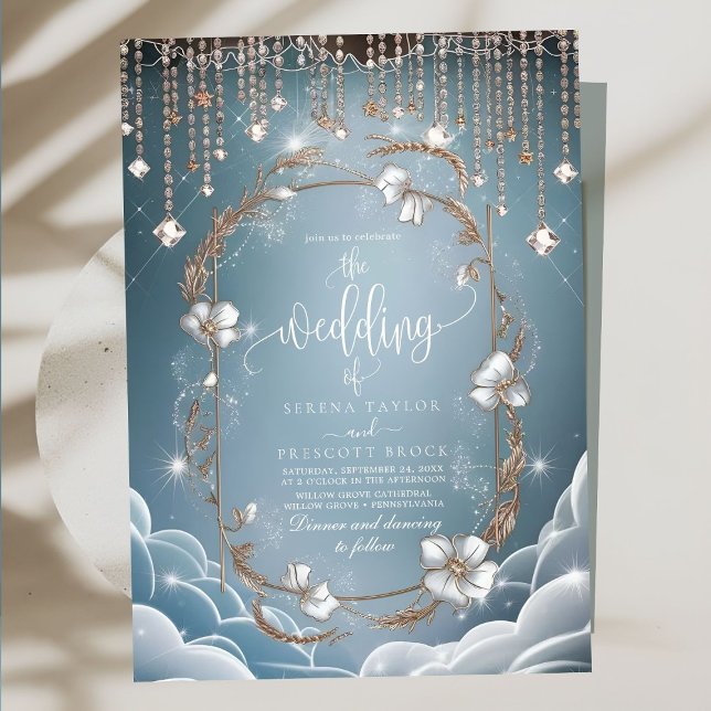 Elegant Blue Crystal Drops Wedding Invitation (Creator Uploaded)