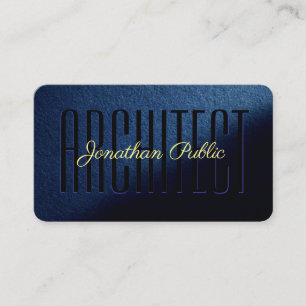 Elegant Blue Custom Gold Text Script Architect Business Card