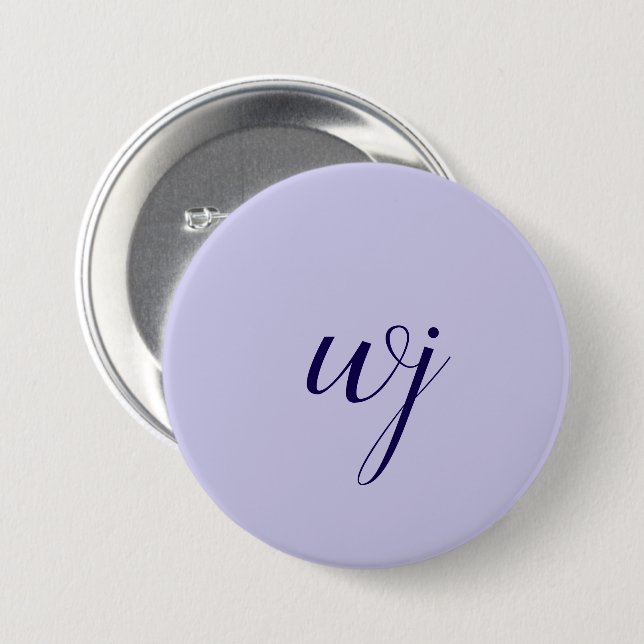 Elegant blue custom lettering initials 7.5 cm round badge (Front & Back)