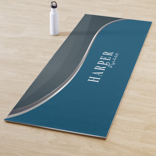 Elegant Blue Custom Name Yoga Mat (In Situ)