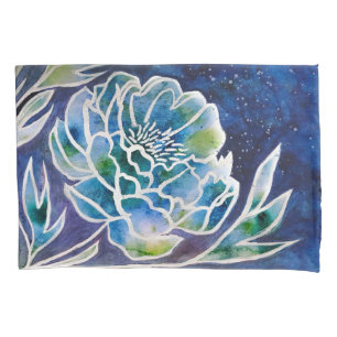   Elegant Blue Dahlia Navy Teal Floral Watercolor  Pillowcase