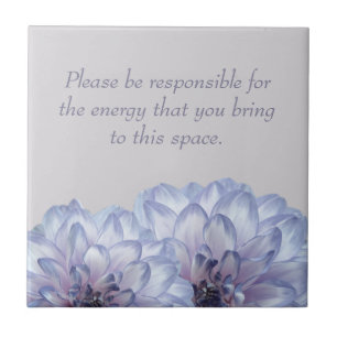 Elegant Blue Dahlias Positive Energy Floral Grey Ceramic Tile