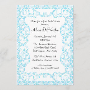 Elegant Blue Damask Bridal Shower Invitation