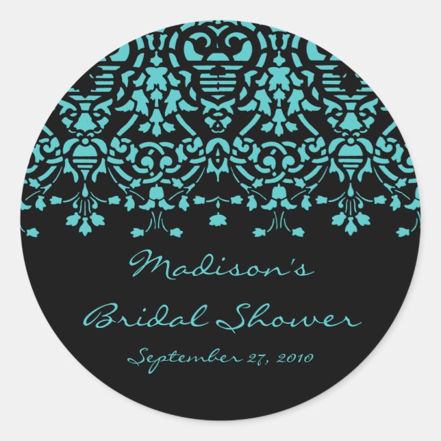 Elegant Blue Damask Bridal Shower Sticker (Front)